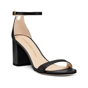 $495 Stuart Weitzman Black Nudist Block Heel Sandals Size 7